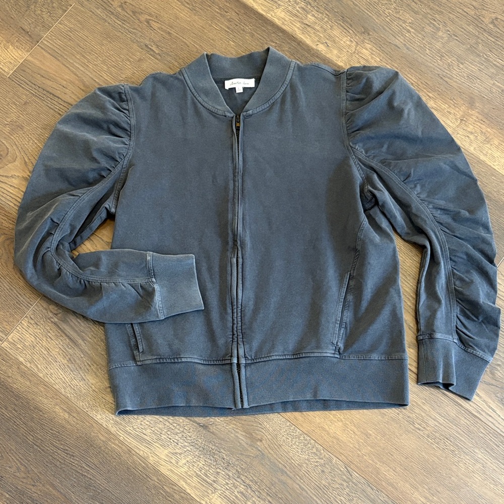 Charcoal Puff-Sleeve Zip Up Layer, Never worn